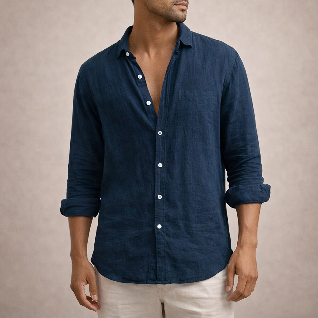 WISEMERE™ | Open-Collar Linen Shirt