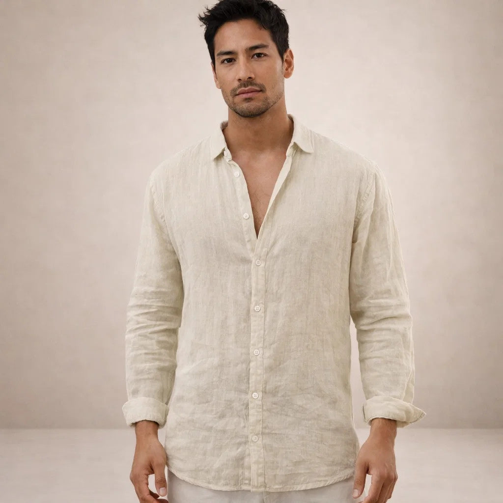 WISEMERE™ | Open-Collar Linen Shirt
