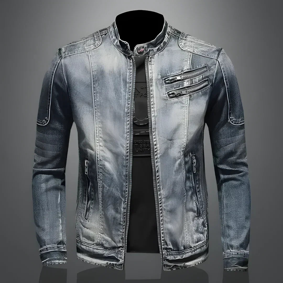 WISEMERE™ | Men's Distressed Denim Moto Jacket