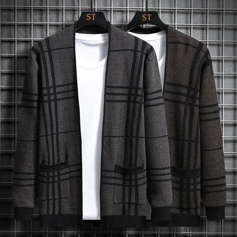 WISEMERE™ | Men's Open-Front Check Knit Cardigan
