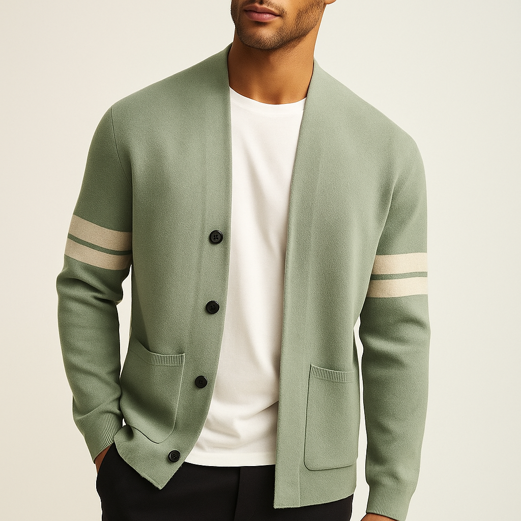 WISEMERE™ | Men's Stripe-Sleeve Button Cardigan