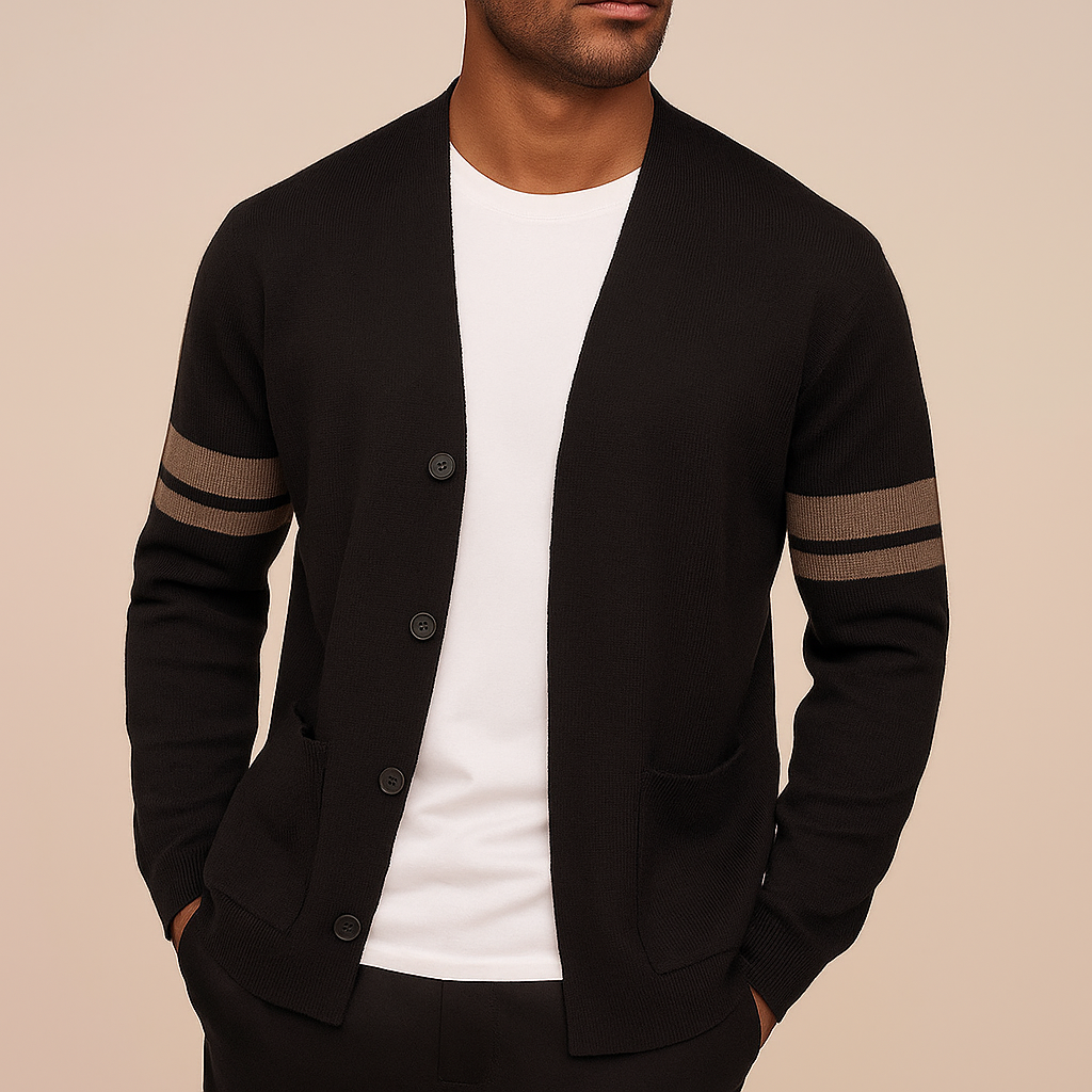 WISEMERE™ | Men's Stripe-Sleeve Button Cardigan