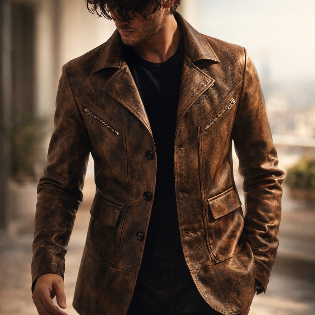 WISEMERE™ | Men's Structured Leather Panel Coat