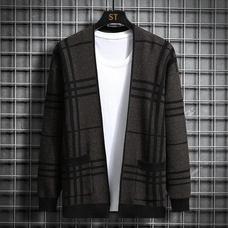 WISEMERE™ | Men's Open-Front Check Knit Cardigan