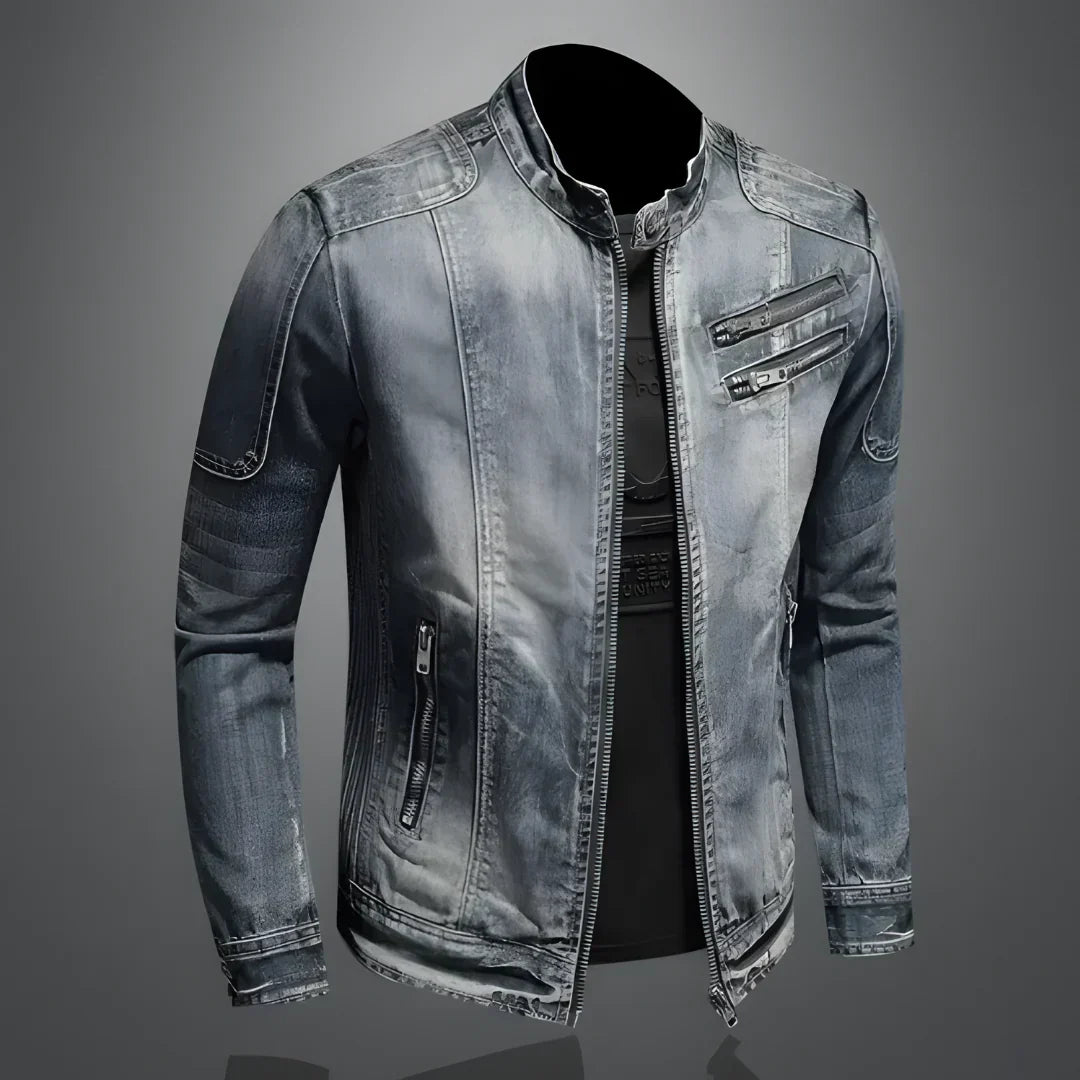 WISEMERE™ | Men's Distressed Denim Moto Jacket
