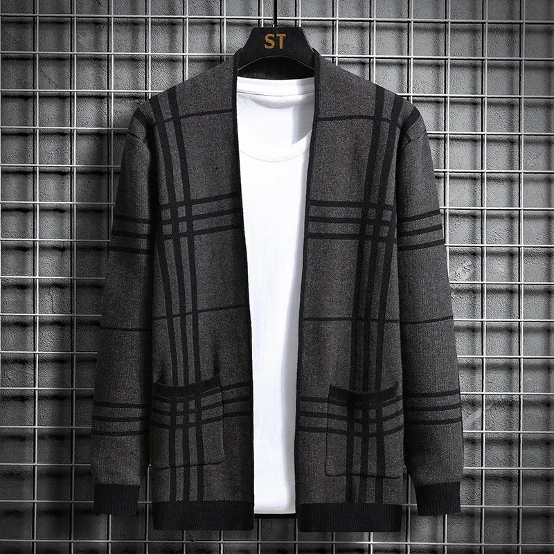 WISEMERE™ | Men's Open-Front Check Knit Cardigan