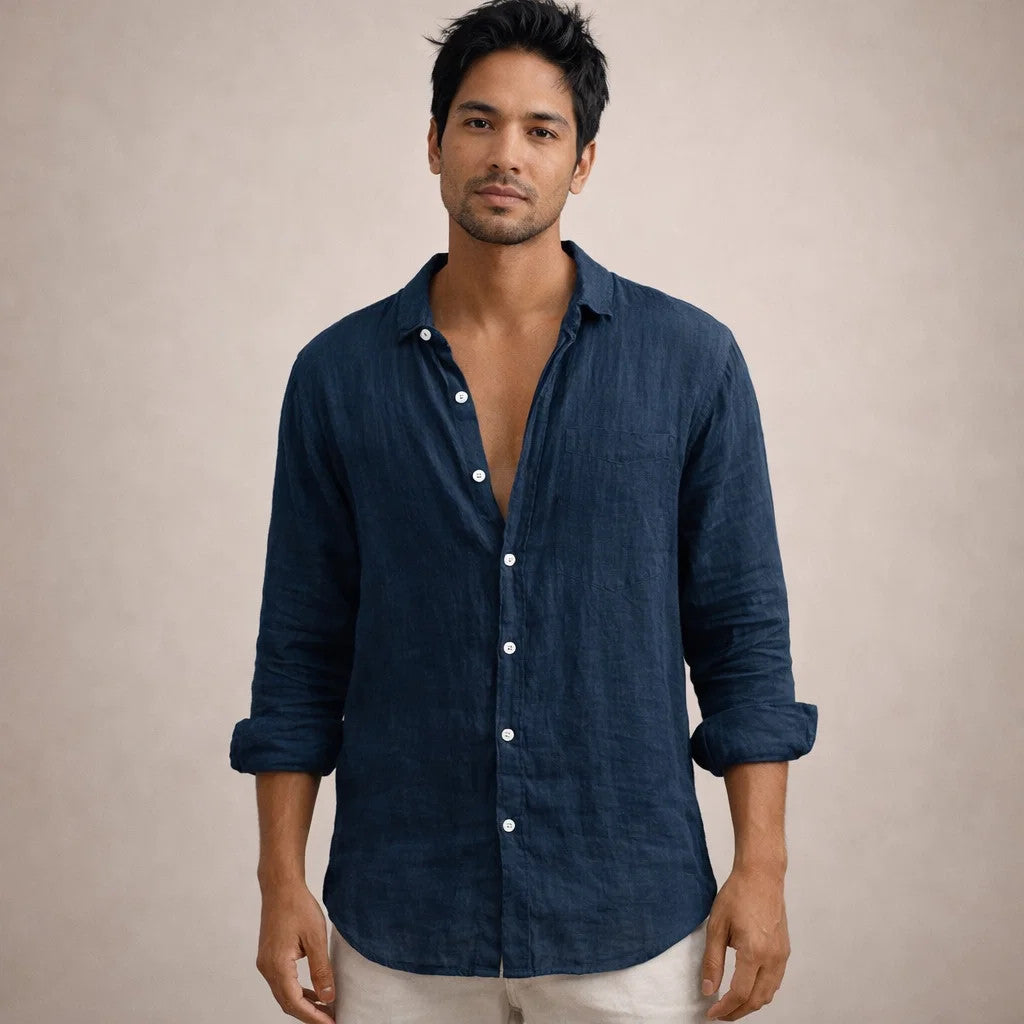 WISEMERE™ | Open-Collar Linen Shirt