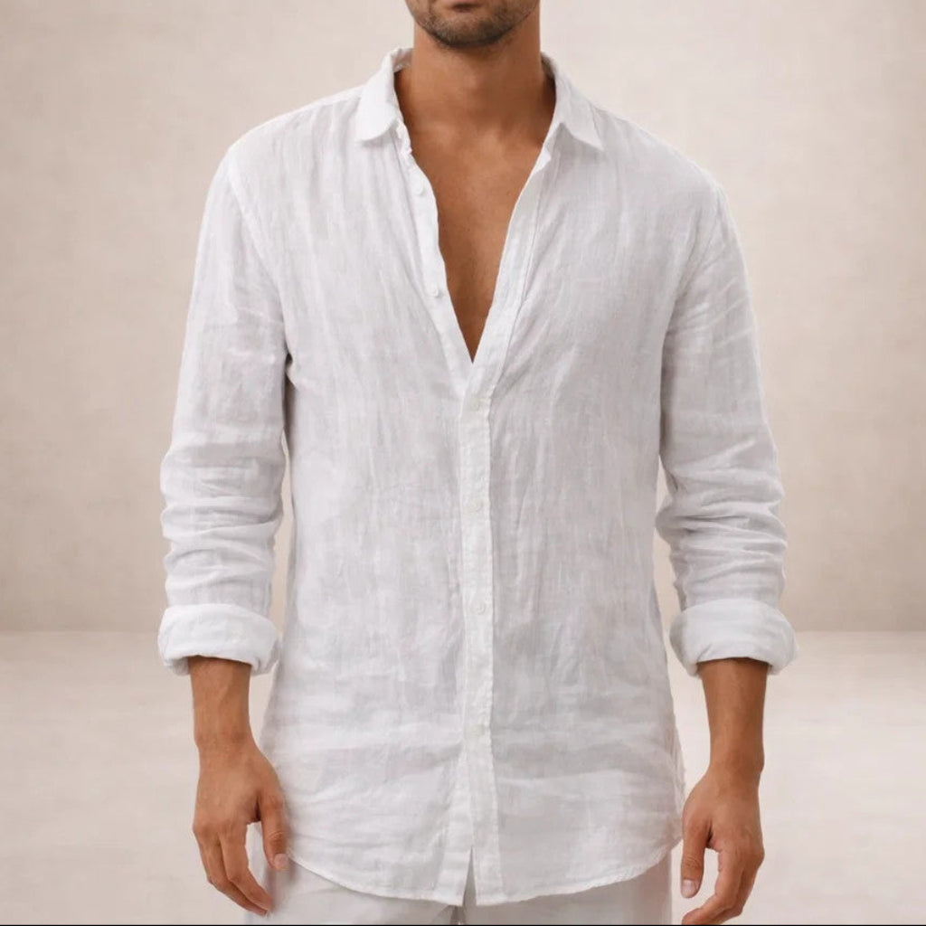 WISEMERE™ | Open-Collar Linen Shirt