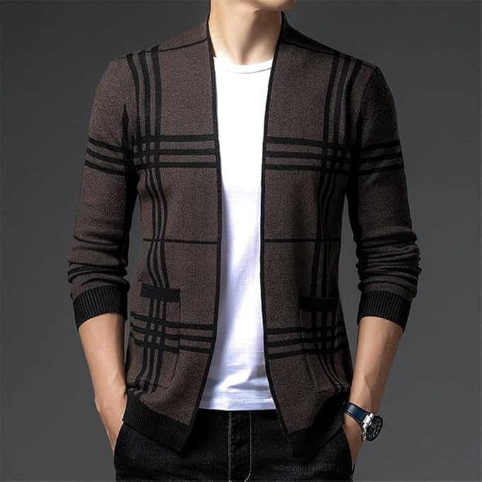 WISEMERE | CHECKERED KNIT CARDIGAN FOR MEN