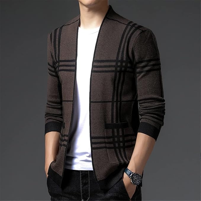 WISEMERE™ | Men's Open-Front Check Knit Cardigan