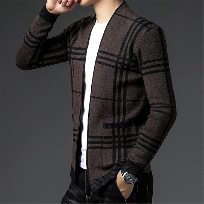 WISEMERE™ | Men's Open-Front Check Knit Cardigan