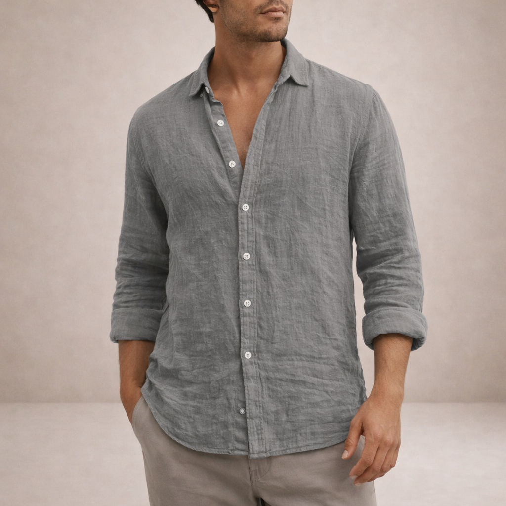 WISEMERE™ | Open-Collar Linen Shirt