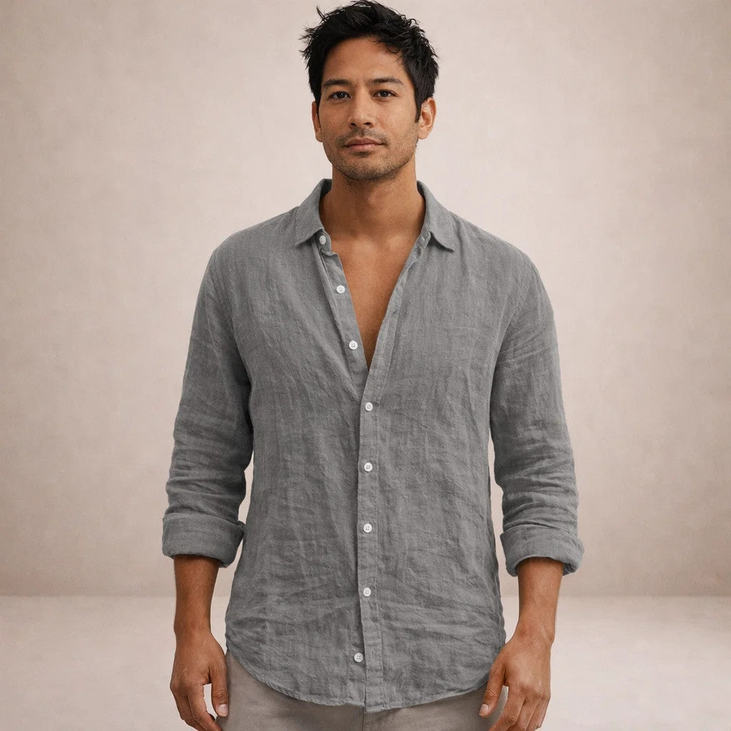 WISEMERE™ | Open-Collar Linen Shirt