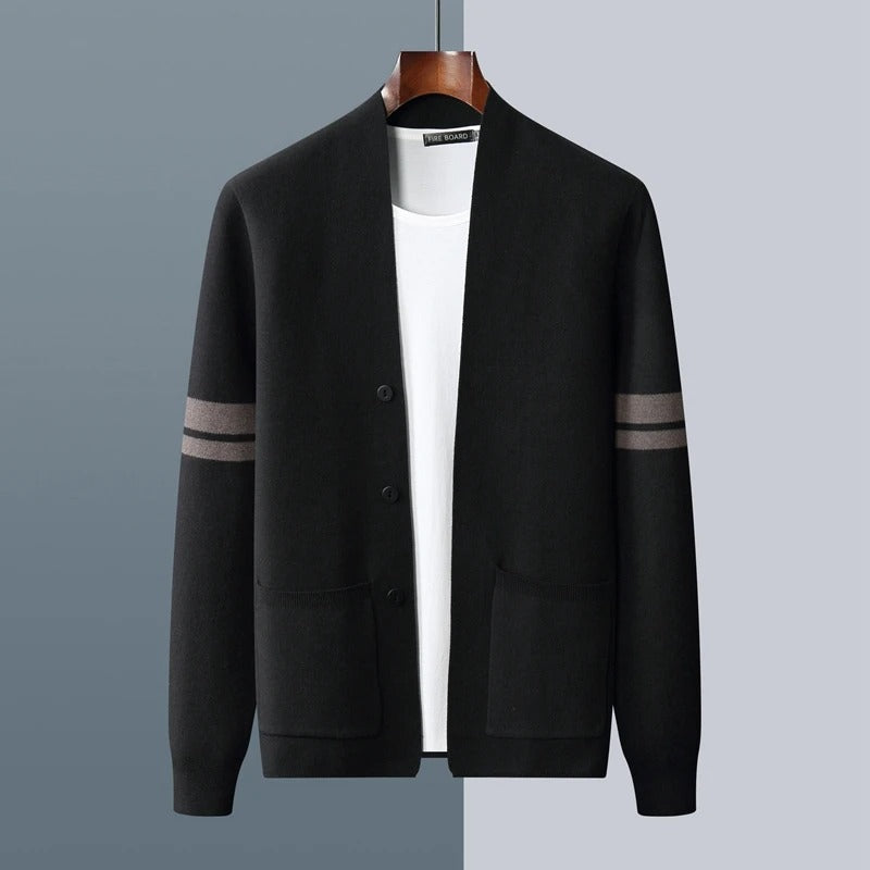 WISEMERE™ | Men's Stripe-Sleeve Button Cardigan