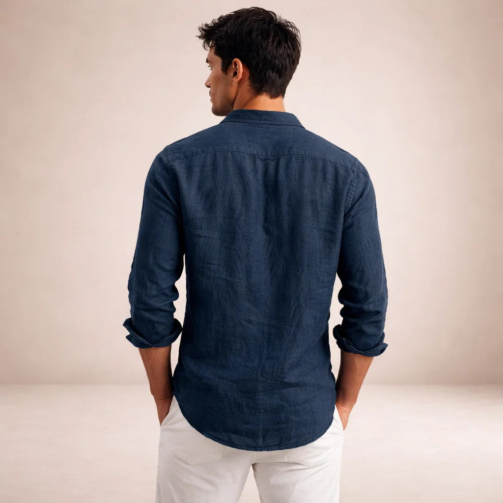 WISEMERE™ | Open-Collar Linen Shirt