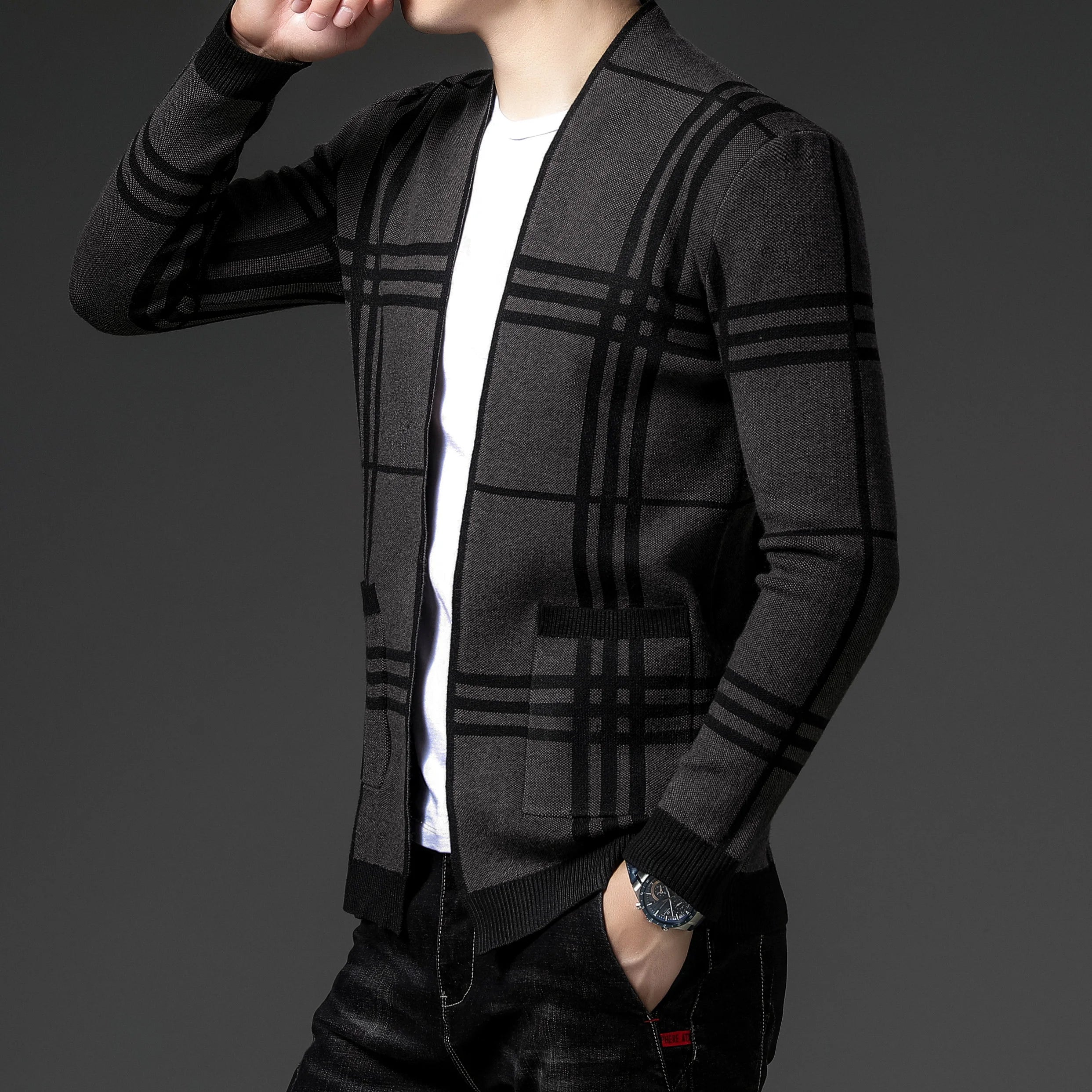 WISEMERE™ | Men's Open-Front Check Knit Cardigan