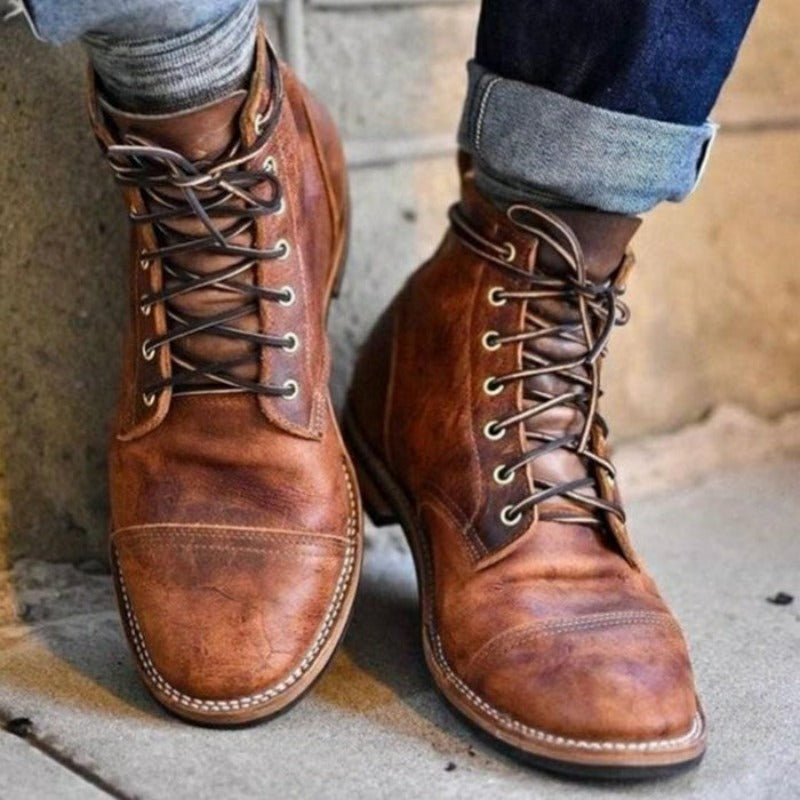WISEMERE™ | Distressed Leather Lace-Up Work Boots