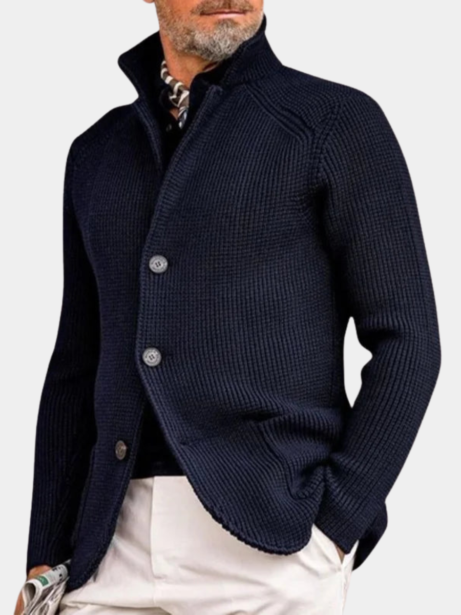 WISEMERE™ | Men's Waffle Knit Stand-Collar Cardigan
