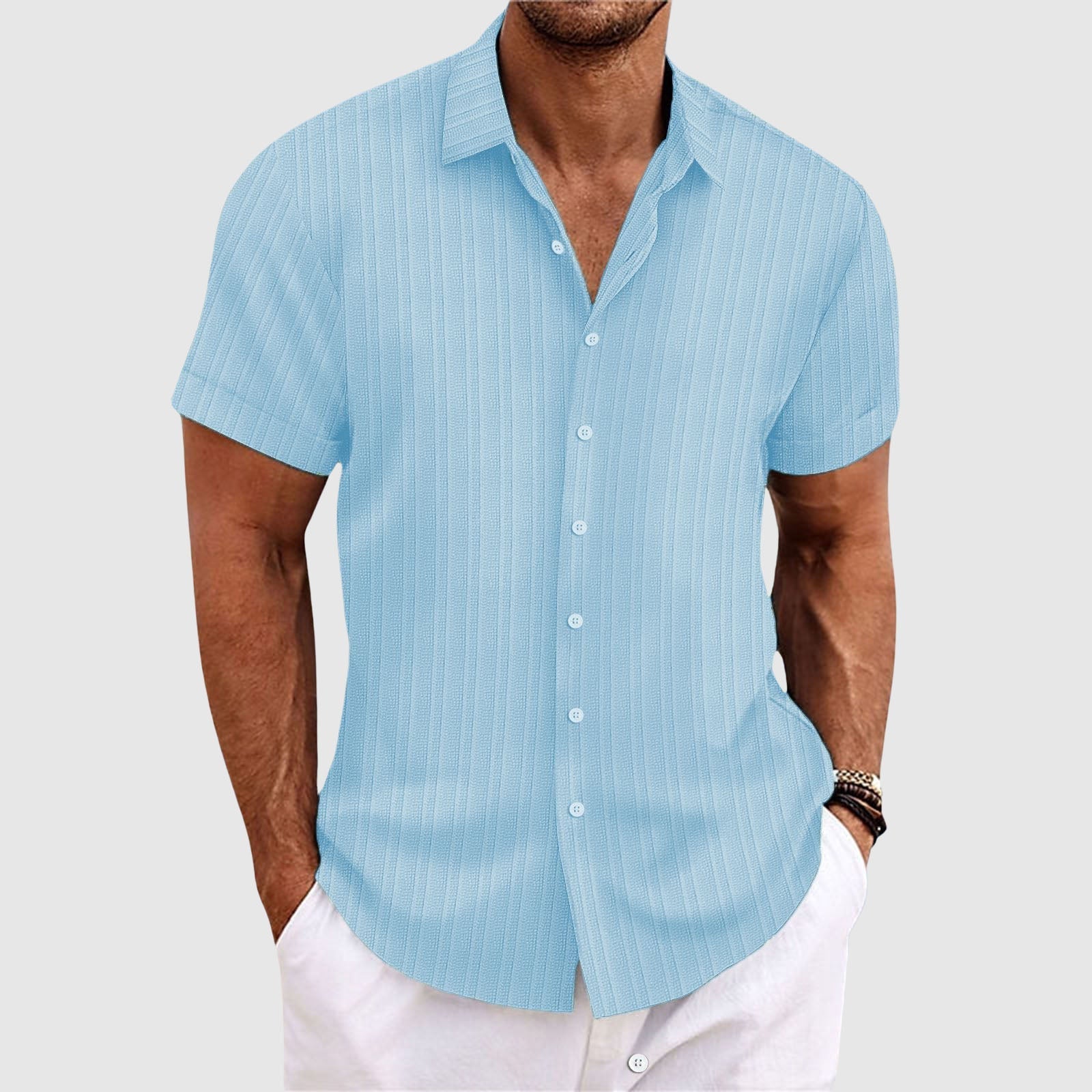 WISEMERE™ | Men's Striped Lapel Collar Shirt