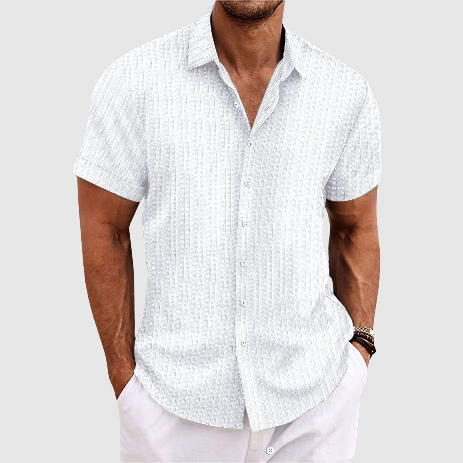 WISEMERE™ | Men's Striped Lapel Collar Shirt