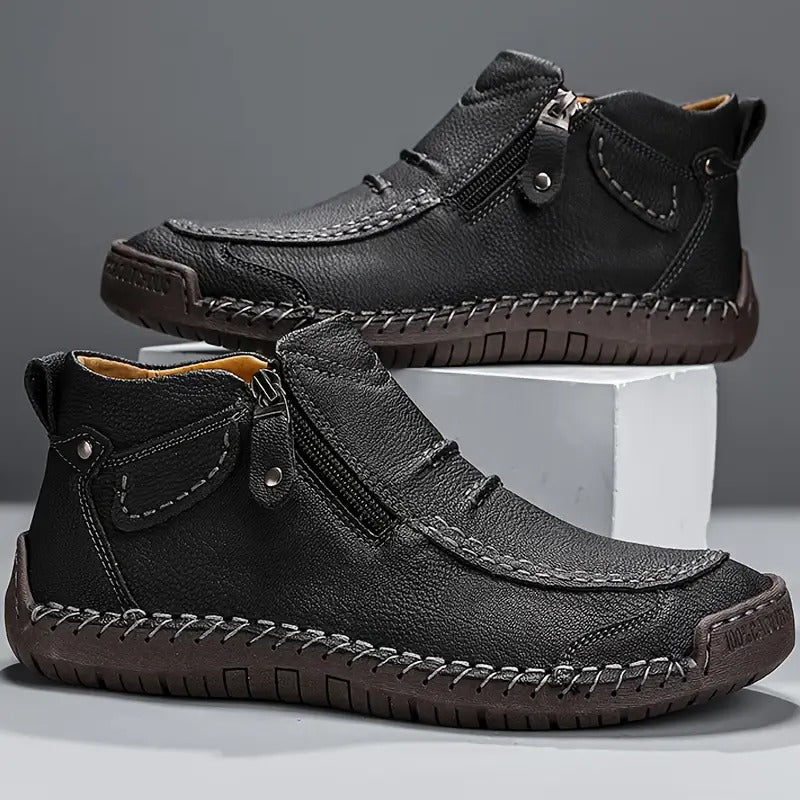 WISEMERE™ | Men's Hand-Stitched Leather Zip Boots