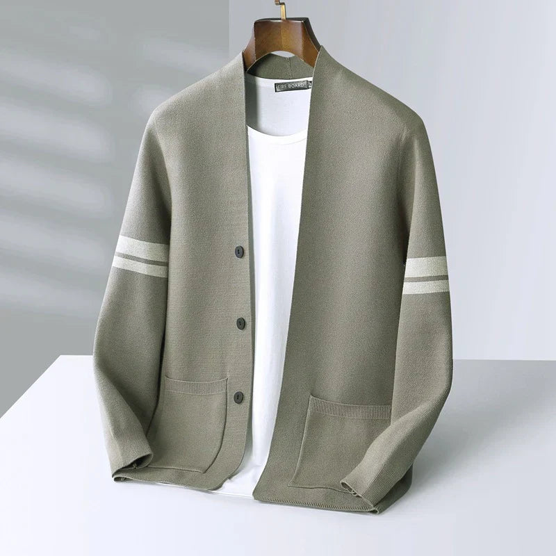 WISEMERE™ | Men's Stripe-Sleeve Button Cardigan