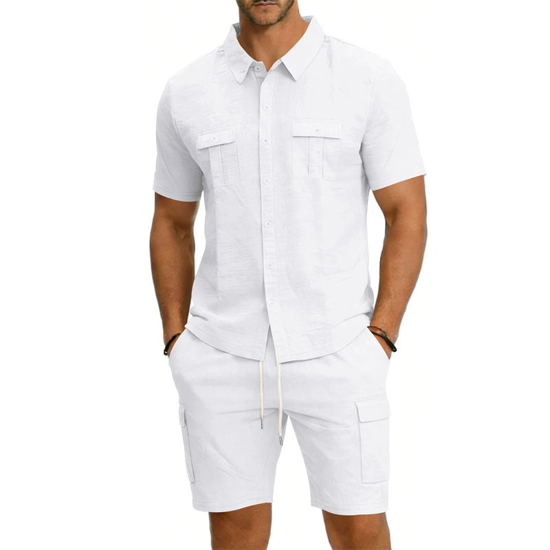 WISEMERE™ | Men's Utility Pocket Shirt Shorts Set