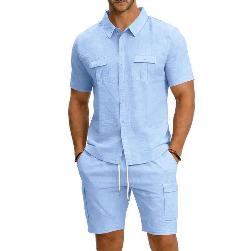 WISEMERE™ | Men's Utility Pocket Shirt Shorts Set