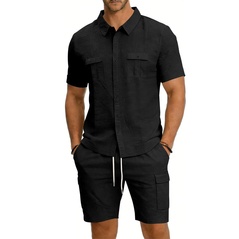 WISEMERE™ | Men's Utility Pocket Shirt Shorts Set