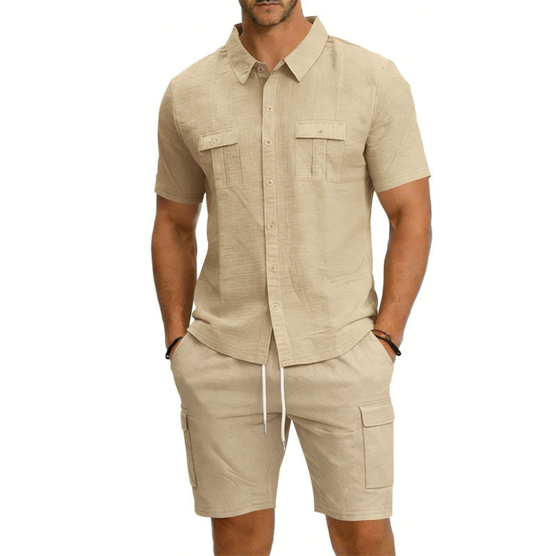 WISEMERE™ | Men's Utility Pocket Shirt Shorts Set