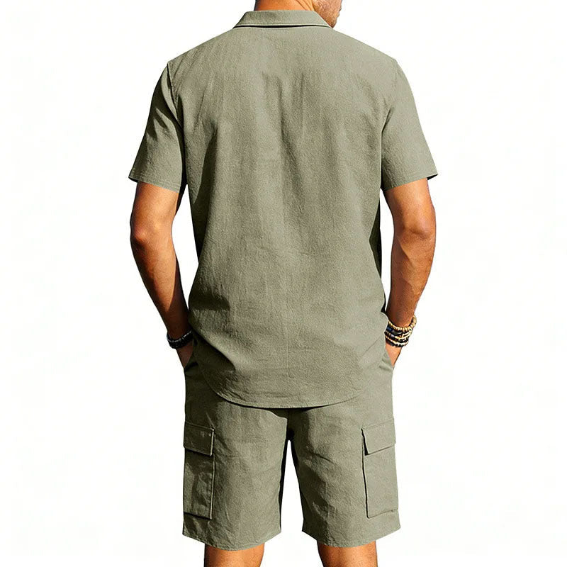 WISEMERE™ | Men's Utility Pocket Shirt Shorts Set