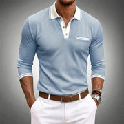 WISEMERE™ | Men's Contrast-Trim Long-Sleeve Polo Shirt