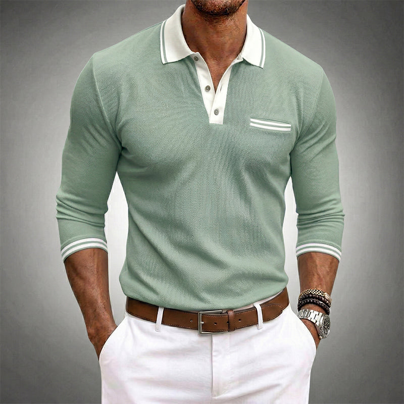 WISEMERE™ | Men's Contrast-Trim Long-Sleeve Polo Shirt
