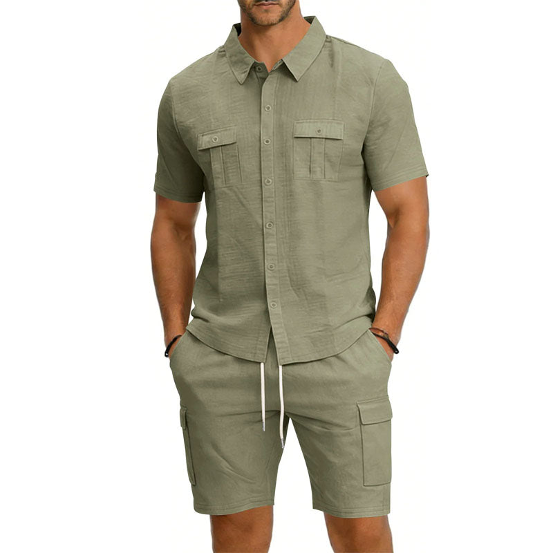 WISEMERE™ | Men's Utility Pocket Shirt Shorts Set