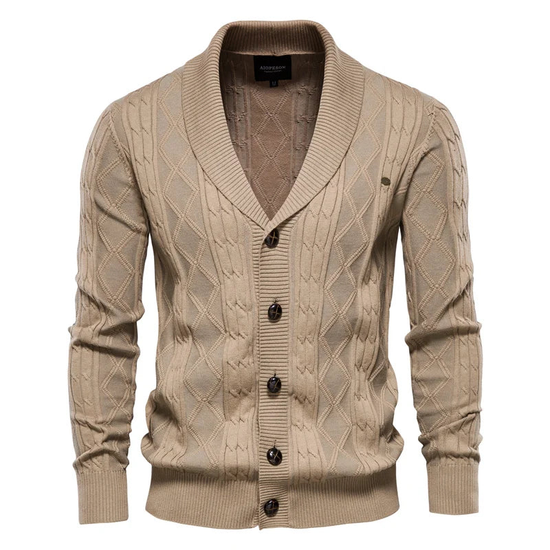 WISEMERE™ | Men's Shawl Collar Cable Knit Cardigan