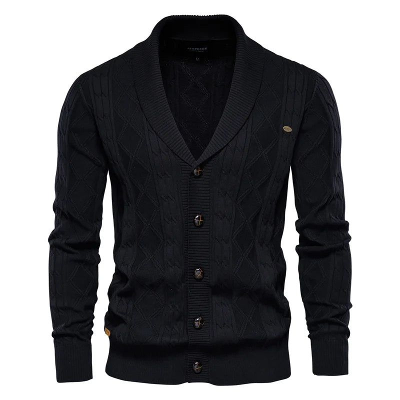 WISEMERE™ | Men's Shawl Collar Cable Knit Cardigan
