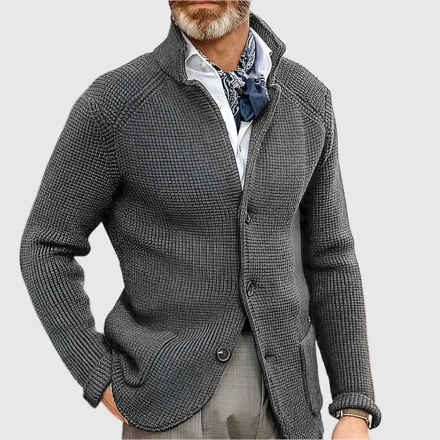 WISEMERE™ | Men's Waffle Knit Stand-Collar Cardigan