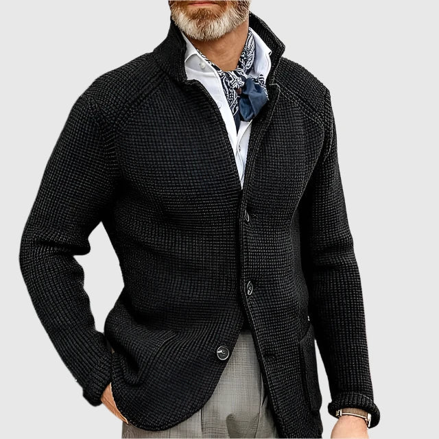 WISEMERE™ | Men's Waffle Knit Stand-Collar Cardigan