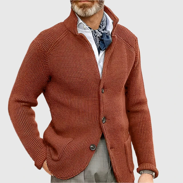 WISEMERE™ | Men's Waffle Knit Stand-Collar Cardigan