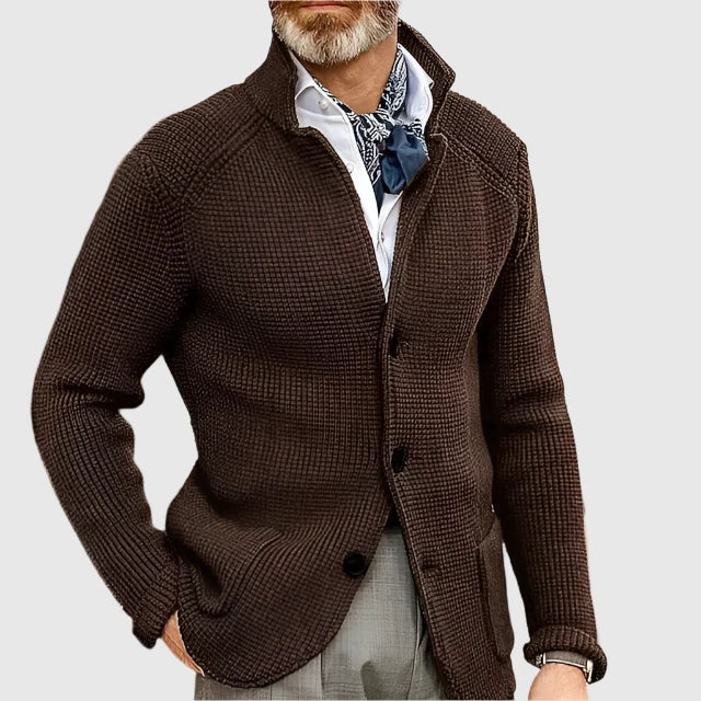 WISEMERE™ | Men's Waffle Knit Stand-Collar Cardigan