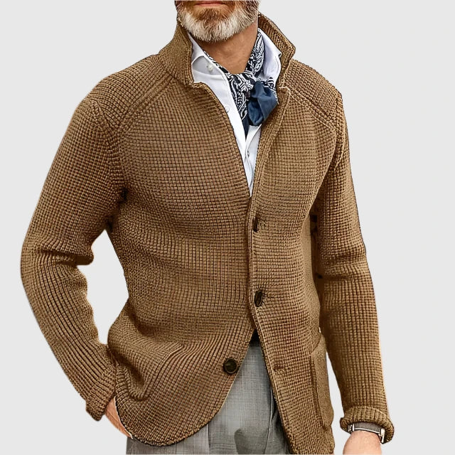 WISEMERE™ | Men's Waffle Knit Stand-Collar Cardigan