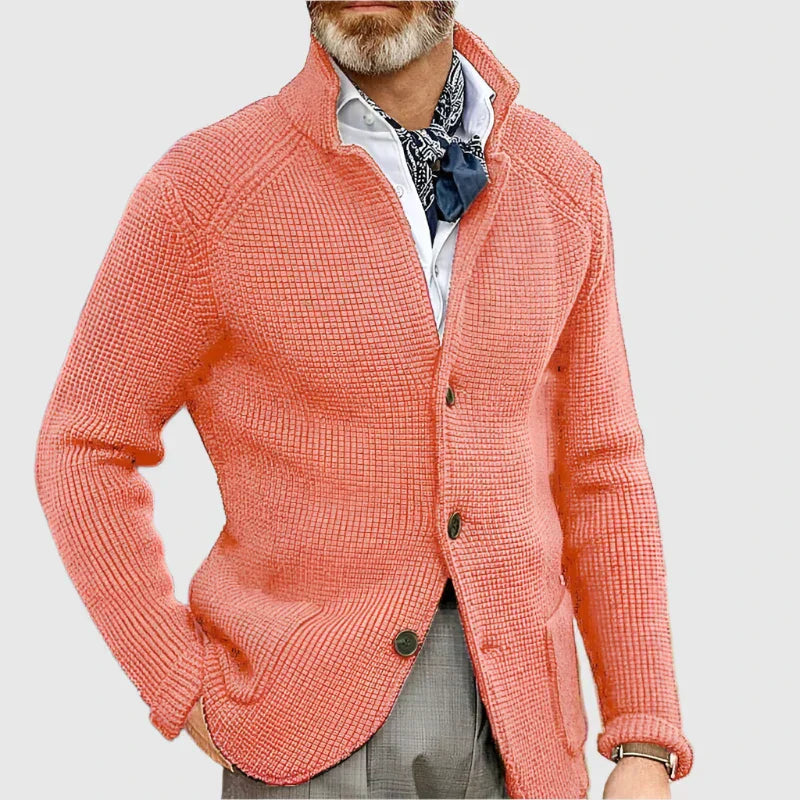 WISEMERE™ | Men's Waffle Knit Stand-Collar Cardigan