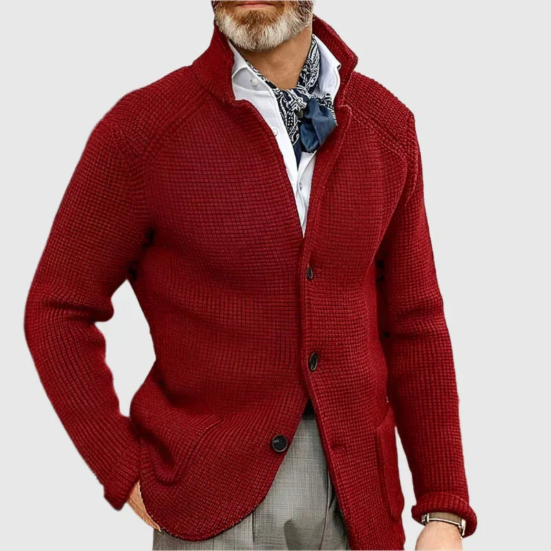WISEMERE™ | Men's Waffle Knit Stand-Collar Cardigan