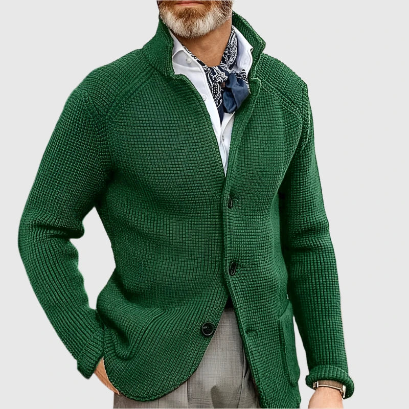 WISEMERE™ | Men's Waffle Knit Stand-Collar Cardigan