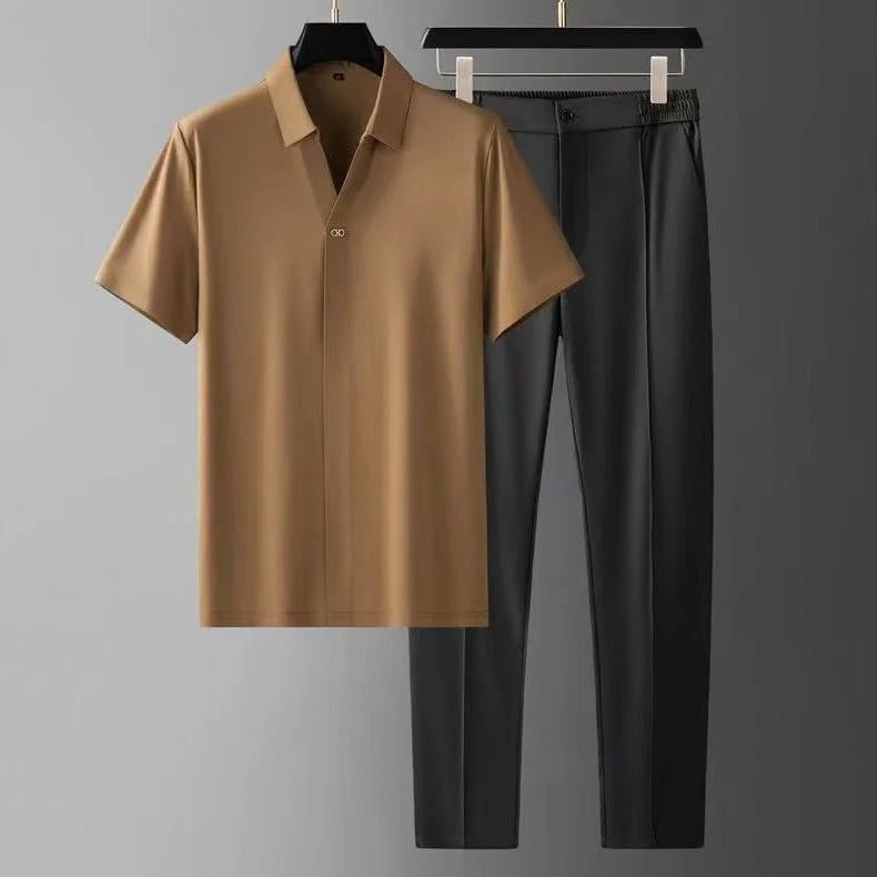 WISEMERE™ | Men's V-Neck Shirt Trousers Set