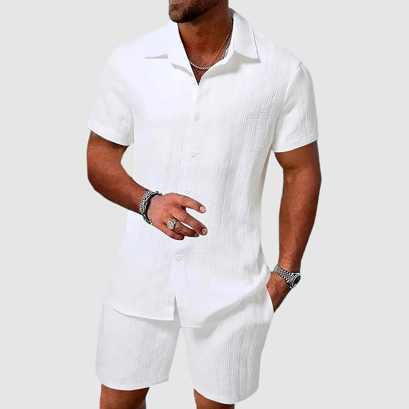 WISEMERE™ | Men's Textured Shirt Shorts Set