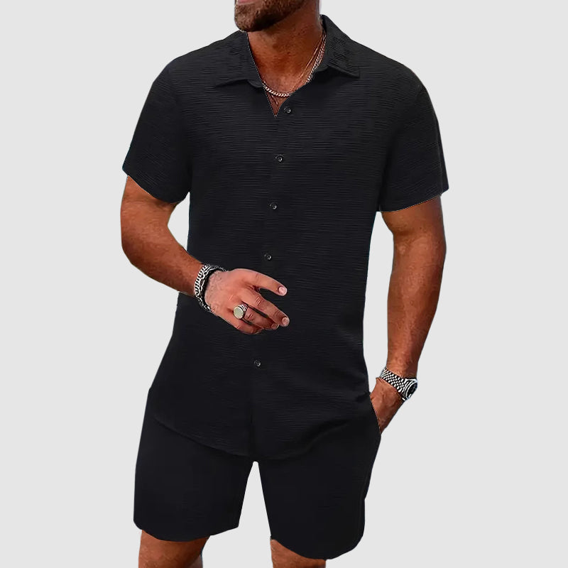 WISEMERE™ | Men's Textured Shirt Shorts Set