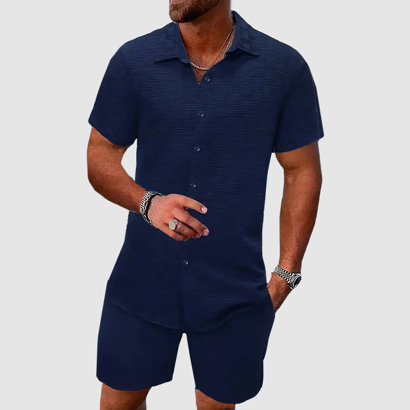 WISEMERE™ | Men's Textured Shirt Shorts Set