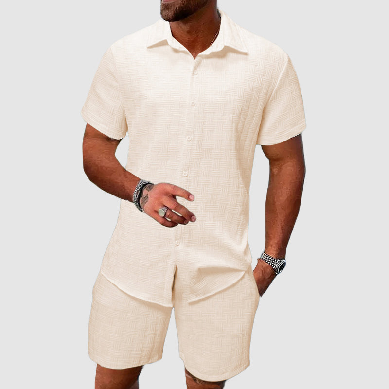 WISEMERE™ | Men's Textured Shirt Shorts Set