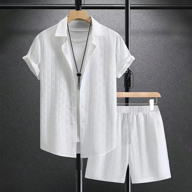 WISEMERE™ | Men's Textured Shirt Shorts Set